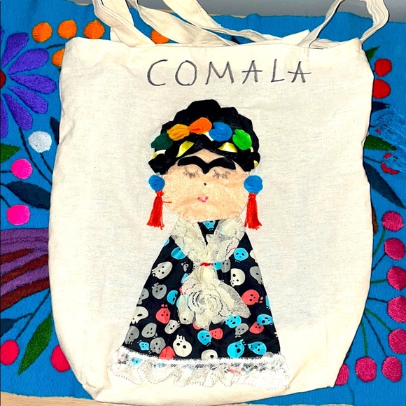 Handmade in Mexico Frida tote lined blue fabric - Picture 1 of 2